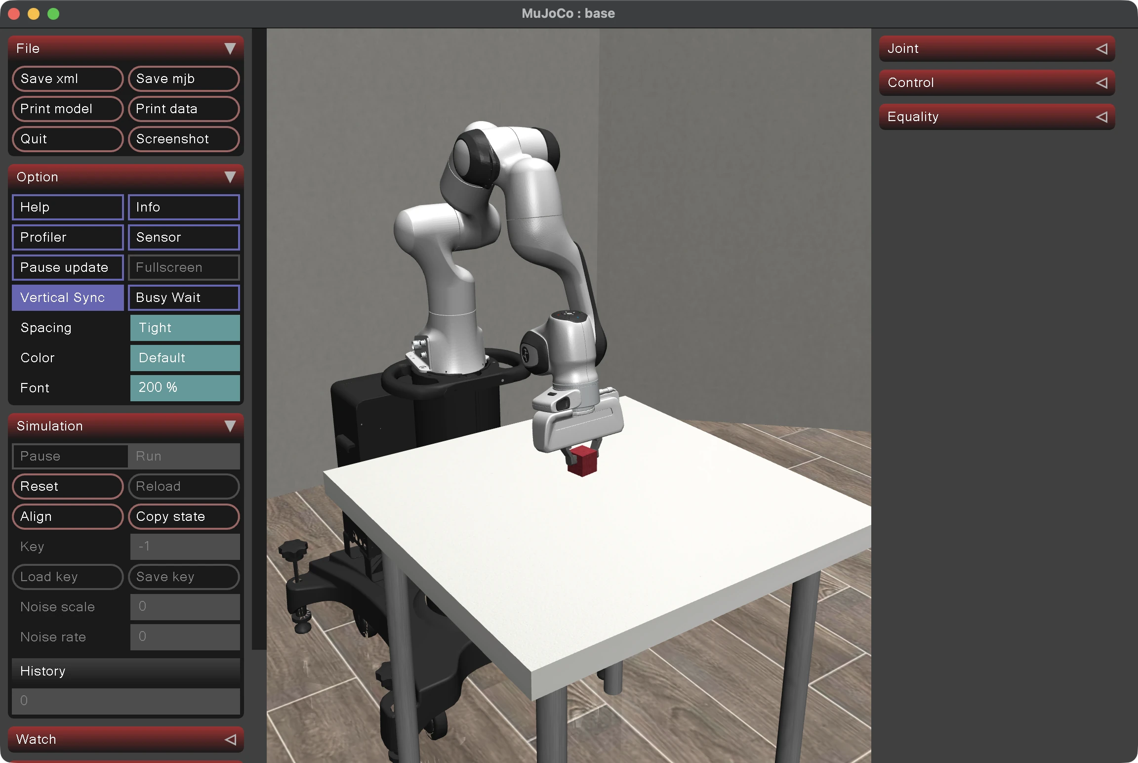 robosuite's Lift task running locally in MuJoCo's viewer.